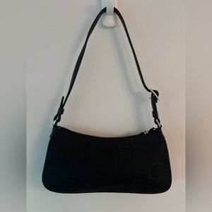 NEW NWOT Vintage Y2K Express Black Mini Shoulder Bag Silver Hardware & E Logo